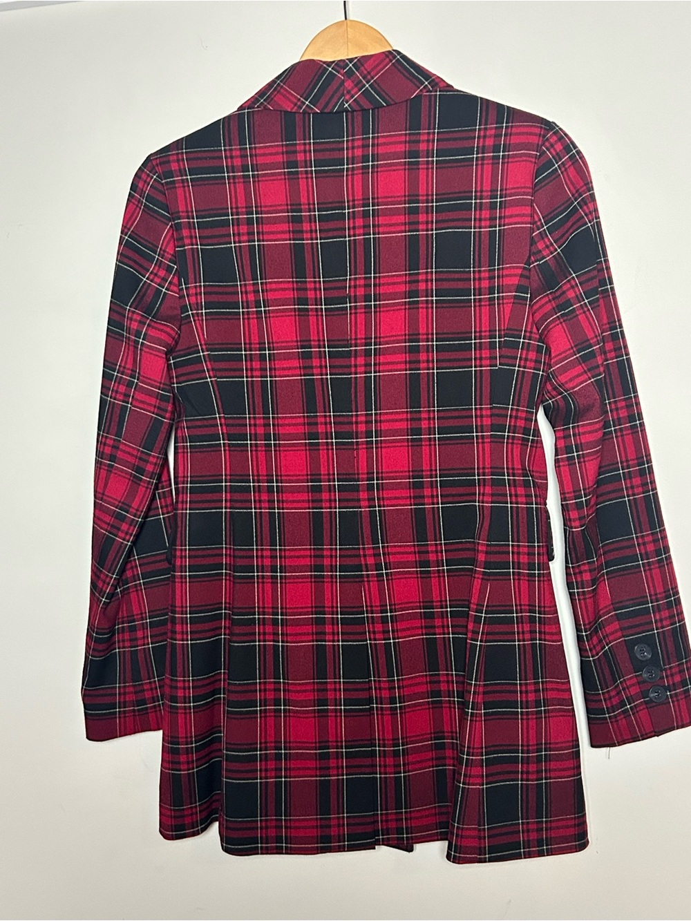 CeCe Red and Black Plaid Double-Breasted Blazer - Picture 3 of 10